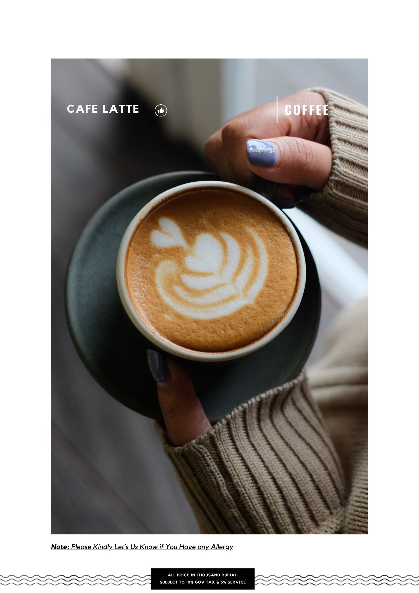Café latte with latte art served in a ceramic cup at Gangga Coffee Bali